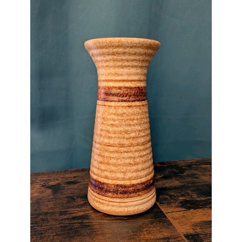 Vintage Pottery Craft USA Brown Tan Striped Vase 8" MCM